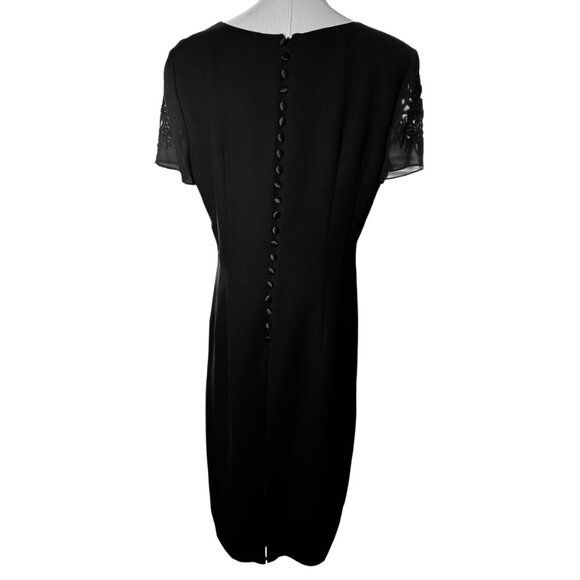 Donna Morgan Black Sheath Cocktail  Dress Size 14 | Embroidered Beaded Sleeves - Picture 6 of 9